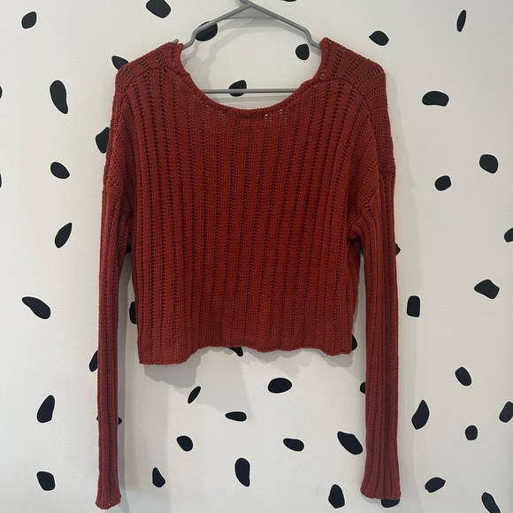 MEDIUM FOREVER 21 ORANGE KNIT LONG SLEEVE CROP TOP - Picture 6 of 7